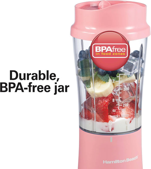 Hamilton Beach Portable Blender for Shakes and Smoothies, 14 Oz BPA Free Travel Cup, Coral