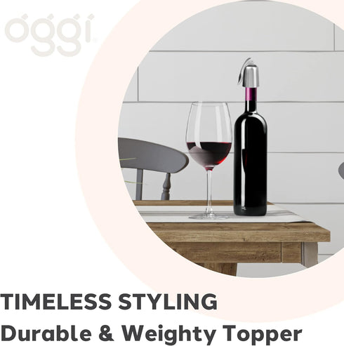OGGI Stainless Steel Bottle Stopper Set - Stylish Wine Saver Stoppers with Airtight Sealer Levers for Champagne &