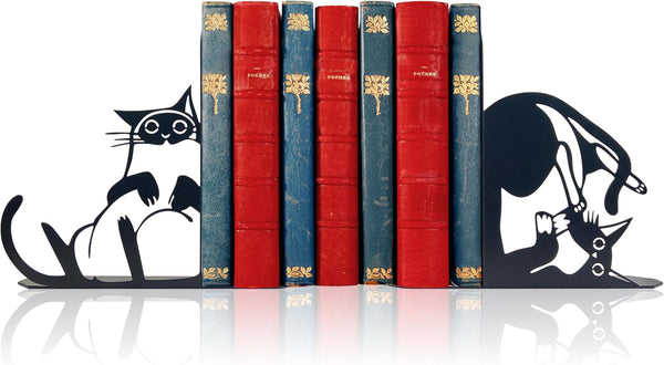 Vausart Cute Cat Metal Bookends Cat Book Ends for Shelves Bookshelf Decorative Objects