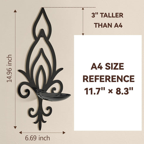Set 2, Wall Candle Sconces of Vintage Flower-Shaped Metal Candle Holders for Pillar, Tealight, and LED Candles, Rustic