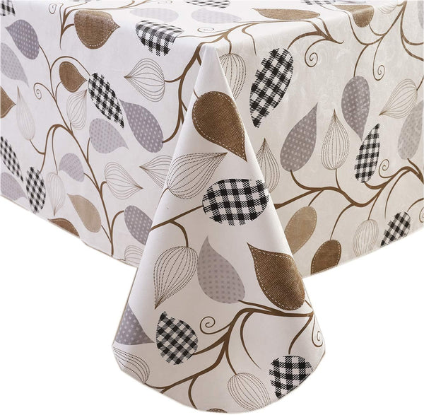 Heavy Duty Vinyl Tablecloth with Flannel Backing, Waterproof Oil-Proof Plastic Table Cover for Indoor/Outdoor (Leaves,