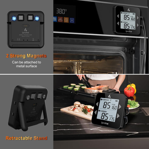 Dual Probe Digital Meat Thermometer - Waterproof, Rechargeable, Bright LCD, Magnetic for BBQ, Grill, Smoker, Oven