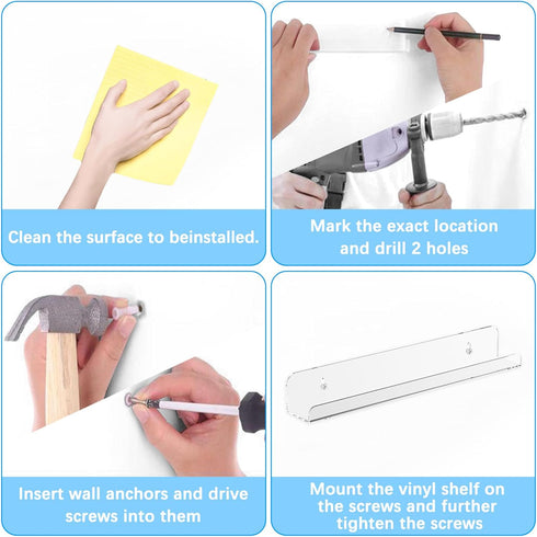 Hulaed 6 Pack 12 inch Vinyl Record Shelf Wall Mount, Record Holder for Storage & Display, Clear Floating Shelf for Kids