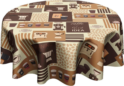 Granbey Classic Coffee Themed Table Cloth - Mocha Latte Milk Round Tablecloth Beige