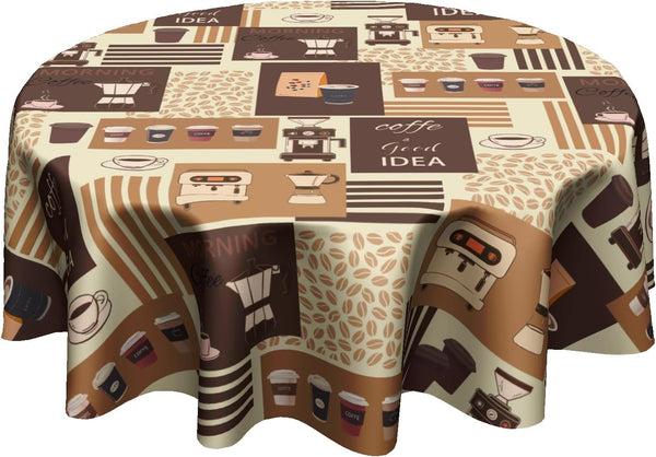 Granbey Classic Coffee Themed Table Cloth - Mocha Latte Milk Round Tablecloth Beige