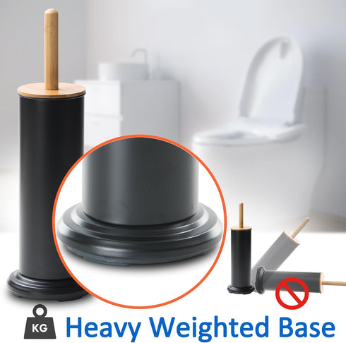 Leadfun Toilet Bowl Brush and Holder, Toilet Brush with Bamboo Handle and Covered Holder, Dual Brush Options, Weighted