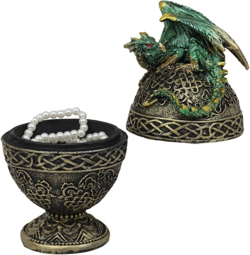 Ebros Gift Green Dragon Perching on Celtic Knotwork Tattoo Relic Jewelry Box Figurine 6.25" High Fantasy Statue