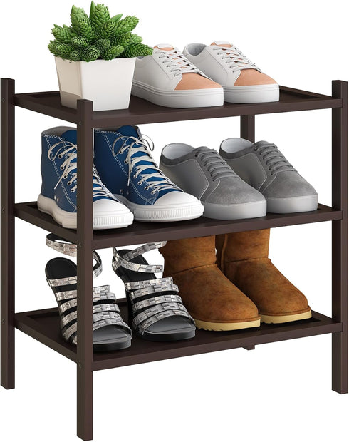 BMOSU 3-Tier Bamboo Small Shoe Rack Premium Stackable Shoe Shelf Storage Organizer