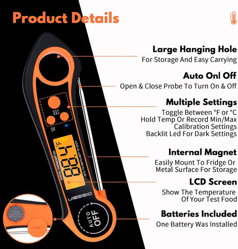 Digital Meat Thermometers for Cooking Grilling - IPX7 Waterproof Instant Read Food Thermometer for BBQ