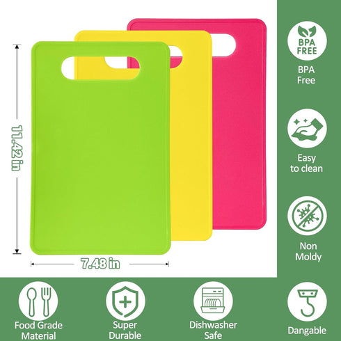Kitchen Cutting Board Set of 3, Plastic Cutting Boards with Easy Grip Handle for Kitchen Cooking, Non Slip Cutting Mat Pad for Meat, Fruit, Vegetables, 12 Inch by 8 Inch by Luckyiren