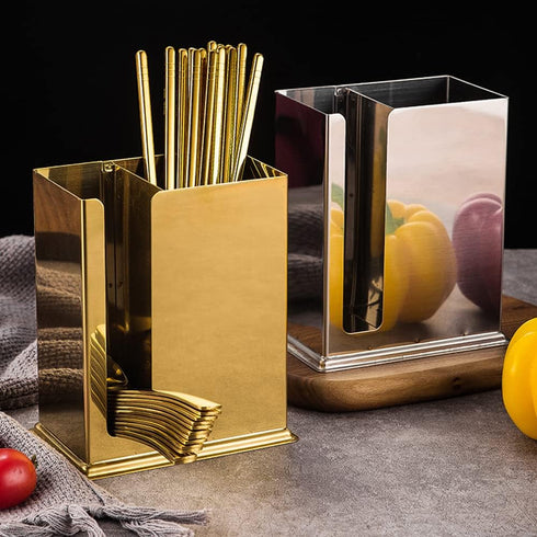 kaileyouxiangongsi Stainless Steel Utensil Holder, 2 Compartments Mesh Drying Rack for Kitchen (Golden)