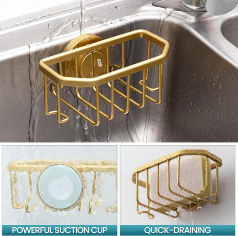 TAILI Sponge Holder for Kitchen Sink with Strong Suction Cup, Rustproof Aluminum Sink Caddy for Sponges, Brushes
