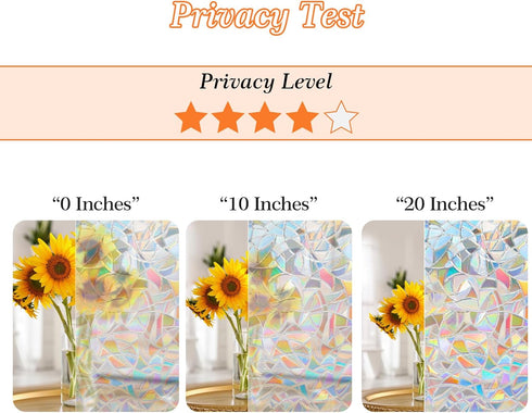 Rainbow Window Privacy Film, Decorative Stained Glass Window Tint for Home, 3D Window Clings, Static Cling Sticker