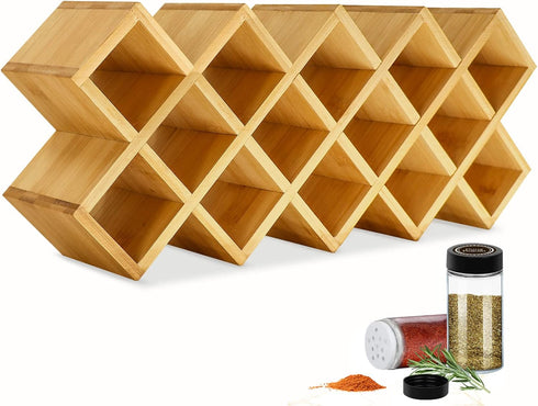 Bamboo Criss Cross Spice Rack Organizer, 18-Jar Spice Storage Tower for Kitchen Countertop, Jars Not Included
