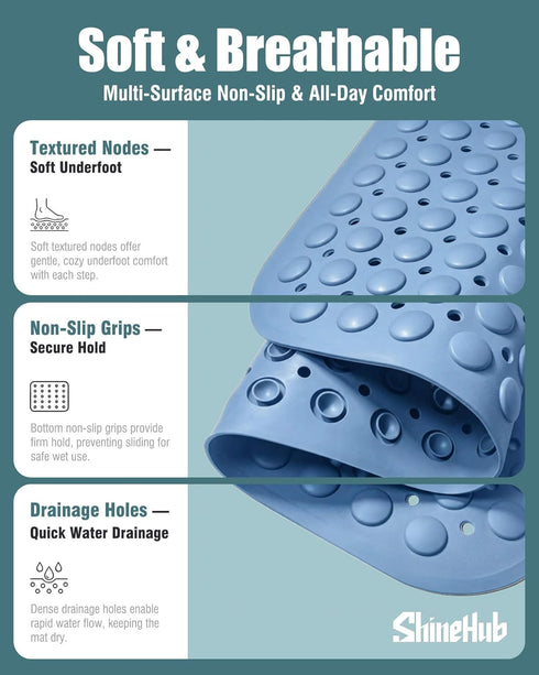 ShineHub 28 16 Inch 166 TPE Non-Slip Bathtub Mat, x Shower Mat with Suction Cups & Massage Nodes, Quick-Draining Bath
