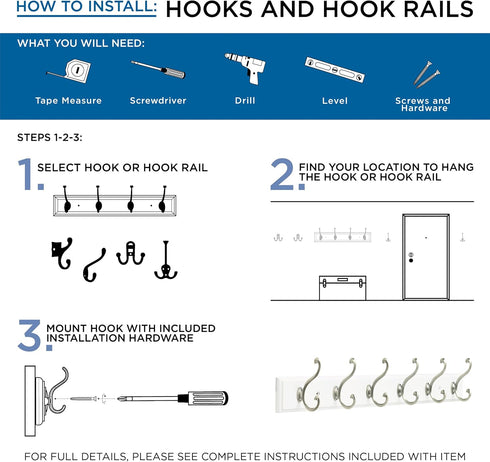 Franklin Brass Pilltop Coat Rack - 27" Wall Mount White Hat Rack with 5 Hooks for Clothes, Towels, Entry Organization