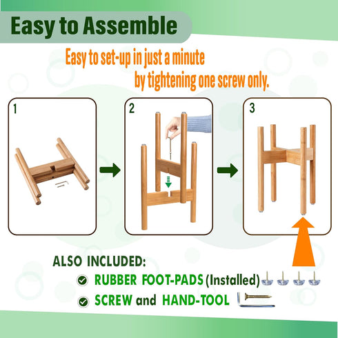 8, 10, 12-inch Plant Stand Indoor - Corner, Table and Floor Planter Holder - Adjustable, Durable Bamboo Wood - Fits Dia