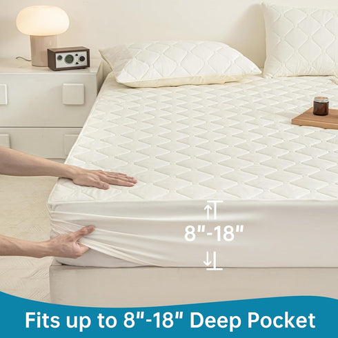 18 Topper+2pcs Waterproof Mattress Protector King, Deep Pocket King Mattress Pillow Cases - Leakproof, Oeko-TEX