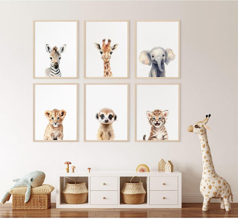Joocrise Set 6 12x16 Inch Safari Nursery Wall Art Decor of Baby Animal Wall Art Kids Canvas Wall Art Safari Nursery