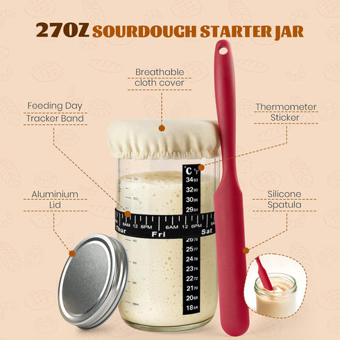 27oz 2 Sourdough Starter Kit, Banneton Bread Proofing Basket, Sourdough Bread Baking Supplies with Starter Jar