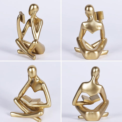 Gold Reading Women Statue, Thinker Sculptures, Abstract Art Ornament, Modern Aesthetic Figurine Decoration, Suitable