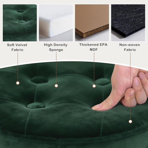 Room13x13x12.4(Green,1pcs) xuperbonus Small Ottoman with Storage,Folding Round Ottoman with Gold Trim,Velvet Storage