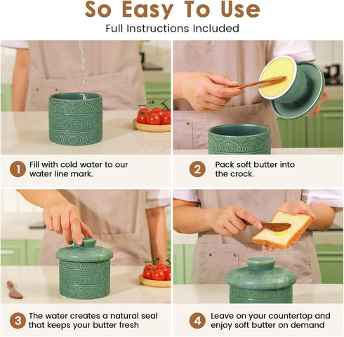 Countertop, Butter Crock, Ceramic Butter Crock with Lid, Butter Dish with Lid for White