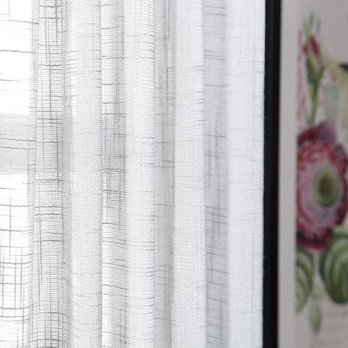 jinchan Linen French Door Curtain 40 Inches Long - Open Weave Semi-Sheer Decor - 1 Panel with Tieback, White