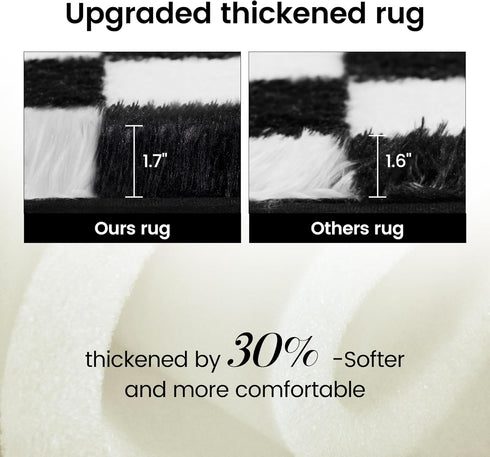 TOOHUB 5x7 Super Soft Rug for Bedroom, Ft Black and White Area Rug Classic Checkered Shaggy Anti-Skid High Pile Soft
