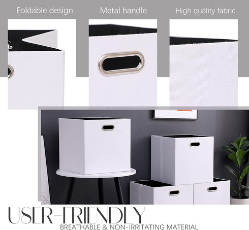Cube Storage Bins 13×13 Polyester Foldable Box, Set of 4 Large Capacity Organization Baskets for Closet Shelf, Cabinet,