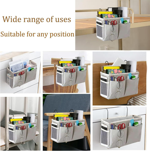 Bedside Caddy, Hanging Storage Organizer for College Dorm, Bunk, Hospital Beds, Holds Magazines, Books, Phones (Grey,