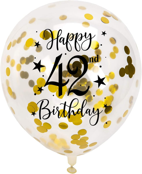 Gold 42nd Confetti Latex Balloons, Happy 42 Years Birthday Party Decoration with Confetti, 12in, 16 Pack