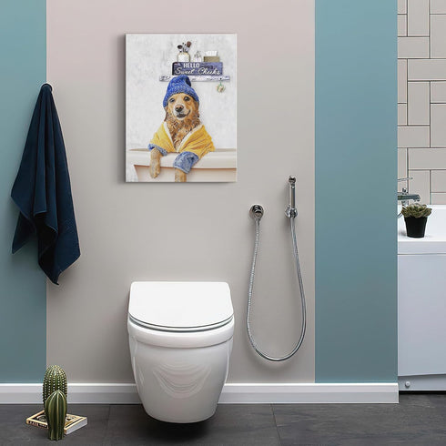 Ooeiiiy Dog Canvas Wall Art - Funny Dog with Hat Picture Poster for Bathroom, Office, Bedroom 12''X16''