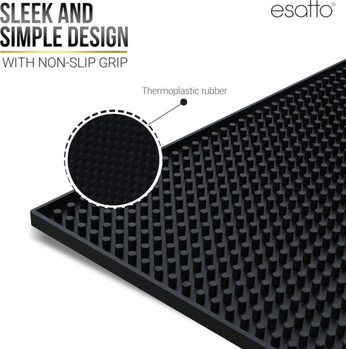Esatto 12" x 6" Professional Service Mat, Black – Durable Service Bar Mat for Spills, Glass Drying Mat (2 Piece)