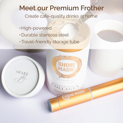 Premium Frother, High-Powered Handheld Whisker, Stainless Steel Mini-Blender for Homemade Lattes & Cappuccinos, Battery Operated Premium Frother, One Piece by Shore Magic