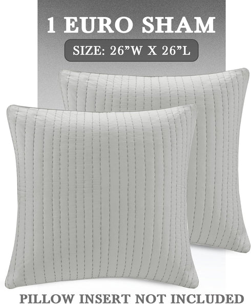 INK+IVY Euro Sham Pillow, Quilted Grey, 26"x26"