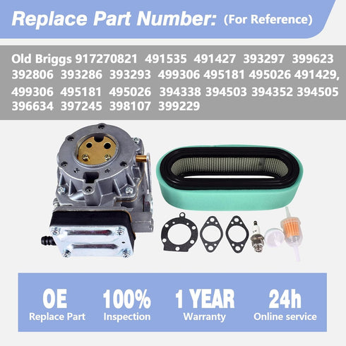 693480 17.0 18.5 19.5 20 21HP LT1000 917270821 693479 499306 Carburetor w/Fuel Pump Gaskets Air Filter Kit Replace