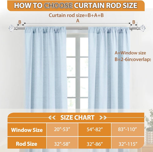 TONIAL Curtain Rods: 32 to 58 Inch Telescoping Decorative Drapery Rod with Acrylic Diamond Finial, Nickel Finish