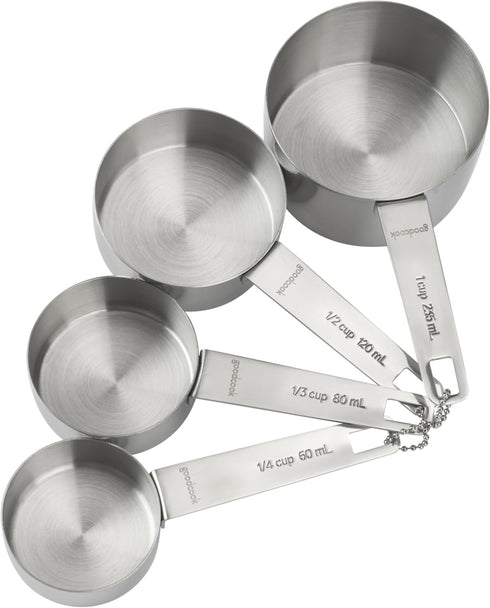GoodCook Gourmet Measuring Cup Set, Stainless Steel 4-pc., 1/4, 1/3, 1/2, 1 Cup with etched measurements