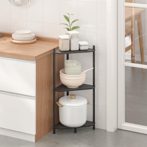 3 Wisuce Corner Shelf Stand - Tier Bamboo Small Corner Bookshelf for Office Kitchen Bedroom Plant Stand Living Room