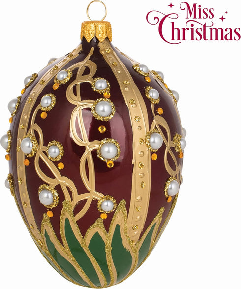 2025 5-Inch Miss Christmas Palace Collection Red and Gold Faberg Egg Blown Glass Christmas Tree Ornament (Lily of The