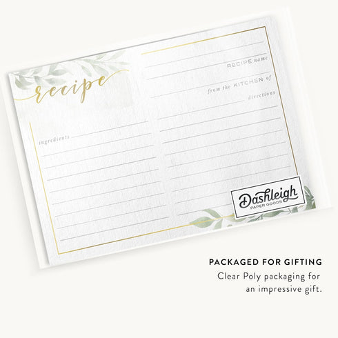 Dashleigh Farmhouse Greenery Recipe Cards, 48 Double Sided 4x6 Cards with Gold Foil, Sage Green Rustic Kitchen Gift
