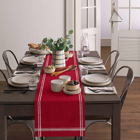 Smile Sunflower 72 inches Setting Red Table Runner Dresser Scarves, Farmhouse Red Dining Table Runners Long Linen
