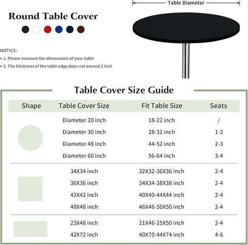 2 Pack 20 Inch Round Fitted Tablecloth Stretch Spandex Table Cover Black Washable Table Cloth Elastic Table Topper