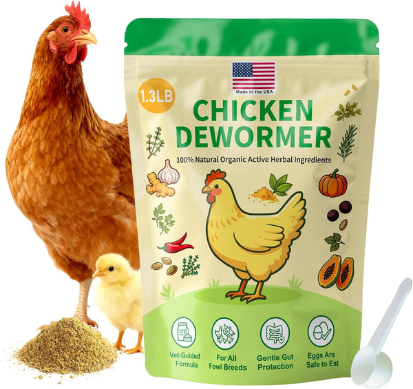 KLUORAN Natural Chicken De-wormer Powder (1.3 LB) | All-Natural Herbal Poultry Wormer for