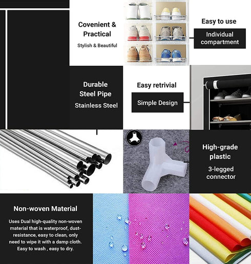 Mekek Closet, 9 Closet Shoe Rack Non-Woven Tier Shoe Rack Shoe Shelf Storage Organizer Cabinet Black