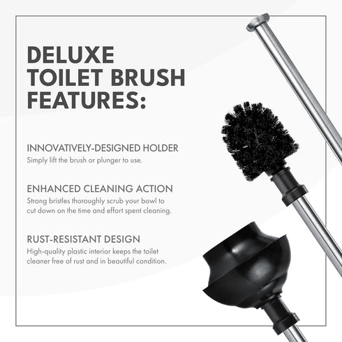7.5" 9" 20.5") ToiletTree Products Modern Deluxe Freestanding Toilet Brush and Plunger Combo (Black - x x