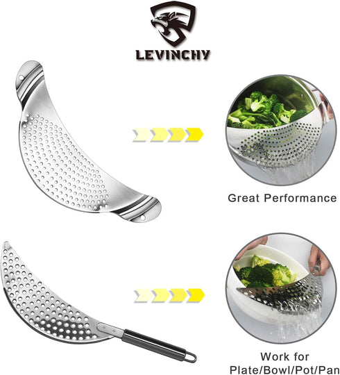 Pot Strainer Set, 2 Pieces Stainless Steel Strainers for Easy Draining, Dishwasher Safe for Cooking Kitchenware