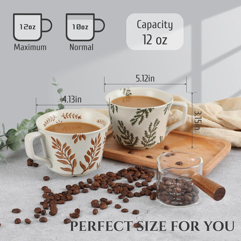 12oz Ceramic Coffee Mug, Unique Novelty Teacup with Large Handle, Stoneware for Tea, Mocha, Latte, Gift