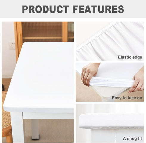 34x34 Inch eeivs White Square Fitted Tablecloth Spandex Stretchable End Tables Cover with Elastic Edge Table Cloth Card